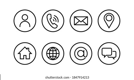 Set Contact Us Icon simple line style isolated business card. Vector illustration.