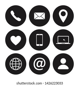 Set of contact us icon. Web communication icons isolated. Mail phone location website account internet icon. EPS 10