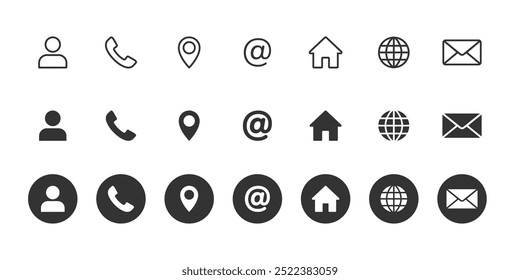 Set of contact us icons. Contact and communication icons. Contact information icons for business cards