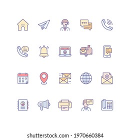 Set of contact us icons in filled outline style. For your design, logo. Vector illustration.