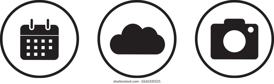 Set of contact us icons. contact information icon. photo, mail, address, fax, camera, cloud, incoming call,user data, appoinment, video ,news, route, Website, mail, fax, user simple black style symbol