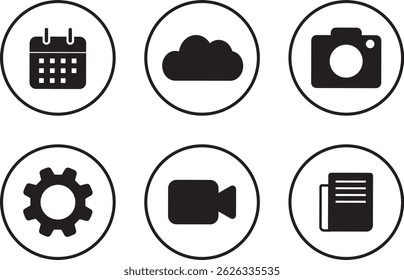 Set of contact us icons. contact information icon. photo, mail, address, fax, camera, cloud, incoming call,user data, appoinment, video ,news, route, Website, mail, fax, user simple black style symbol