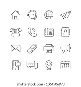 Set of contact us icons, line style. For your design, logo. Vector illustration.