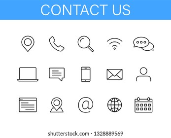 Set of Contact Us icons in line style. Web and mobile icon. Chat, support, message, phone. Vector illustration