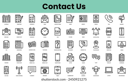 Set of contact us icons. Linear style icon bundle. Vector Illustration