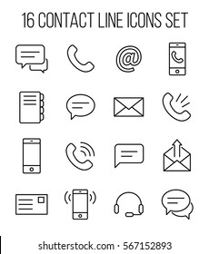 Set of contact us icons in modern thin line style. High quality black outline communication symbols for web site design and mobile apps. Simple contact pictograms on a white background.