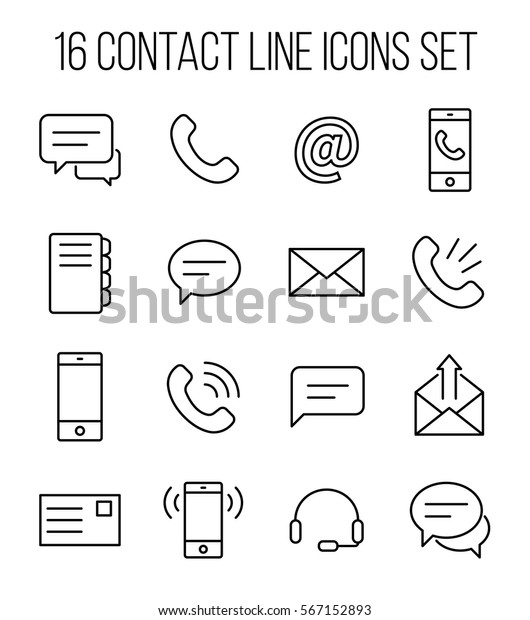 現代の細い線のスタイルの連絡先アイコンのセット ウェブサイトのデザインやモバイルアプリ用の高品質な黒のアウトライン通信シンボル 白い背景に簡単な接触絵文字 のベクター画像素材 ロイヤリティフリー