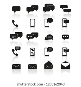 Set of contact to us icons with reflection