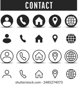 Set of contact us icons in round shapes. Contact information Icons for Website, Business cards Name, Phone, Address, Location, Website. Vector Illustration.