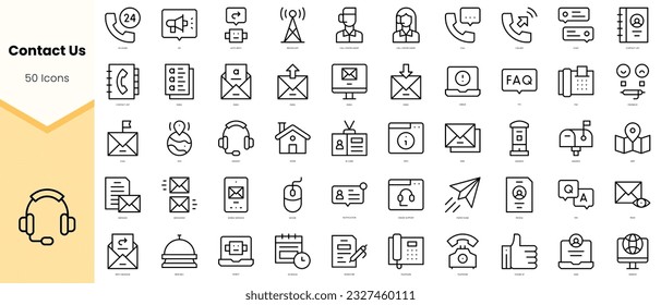 Set of contact us Icons. Simple line art style icons pack. Vector illustration