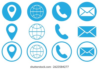 Conjunto de iconos de contacto. Ilustración de negocio de Dirección de Vector. Conjunto de iconos web para la comunicación por correo electrónico. Conjunto de iconos de Sitio web de Vector