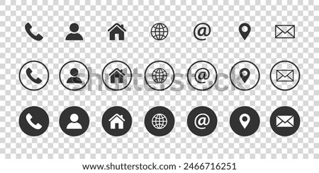 Set of contact us icons. Web icon set. Contact information icons for business cards on transparent background