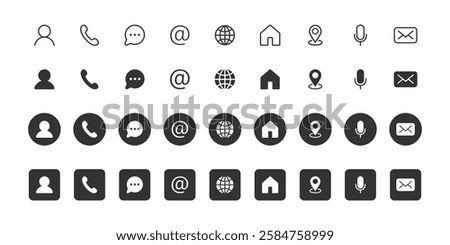 Set of contact us icons. Web icon set. Contact information icons for business cards. Website internet different icons