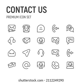 Set of contact us line icons. Premium pack of signs in trendy style. Pixel perfect objects for UI, apps and web. 