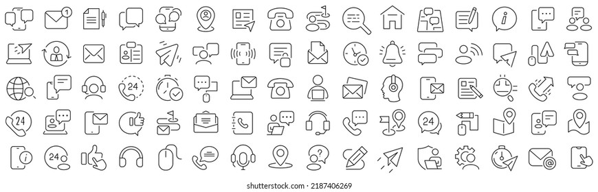 Set of contact us line icons. Collection of black linear icons