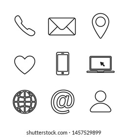 Set of contact us linear icon. Web communication icons isolated. Mail phone location website account internet icon. EPS 10