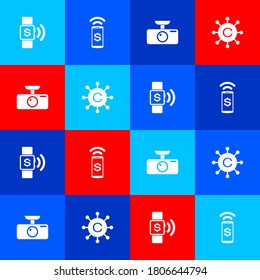 Set Contactless Payment, , Car DVR And Copywriting Network Icon. Vector.