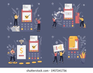 Set of Contactless payment transaction concept vector illustration with people character. Flat design vector illustration
