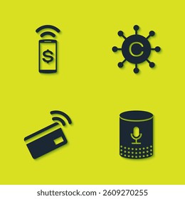 Set Contactless payment, Voice assistant,  and Copywriting network icon. Vector