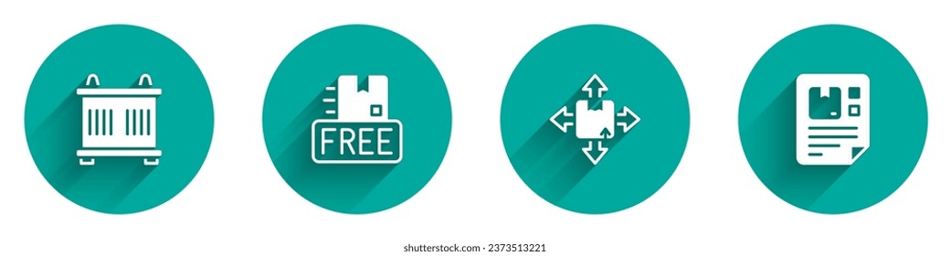 Set Container, Cardboard box with free symbol, Carton cardboard and Waybill icon with long shadow. Vector