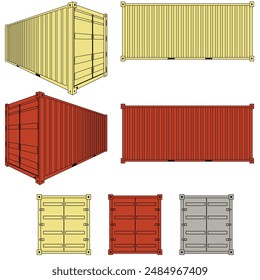 Set of container cargo vector illustration. Shipping cargo containers  front, side back view.