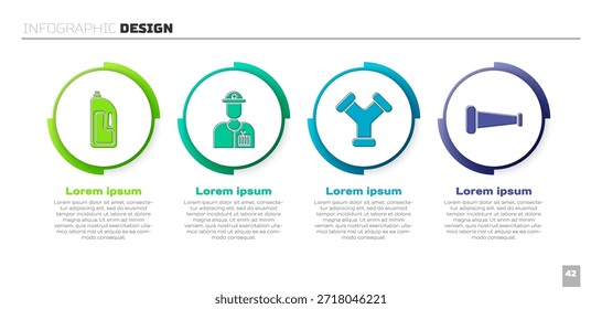 Set Container com limpador de dreno, encanador, tubulação metálica da indústria e tubulação metálica da indústria. Modelo de infográfico comercial. Vetor