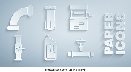 Set Container with drain cleaner, Well, Industry pipe and valve, Water filter and metallic icon. Vector