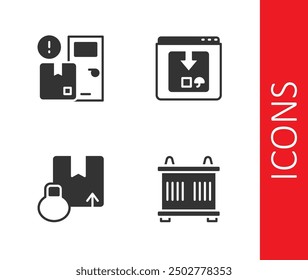 Set Container, Home delivery services, Carton cardboard box and Online app tracking icon. Vector
