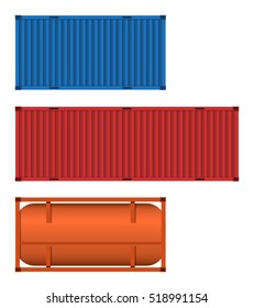 Set of container and tank in flat style. Shipping container and cistern icons. Vector illustration.