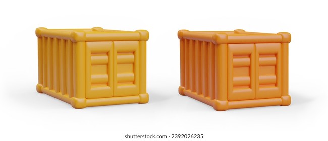 Conjunto de contenedores para el transporte de carga. Caja de distribución de metal. Equipo de envío y mercadería. Grandes cajas para barcazas, barcos. Ilustraciones aisladas