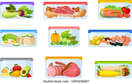 Set of containers with food. Vector illustration on a white background.