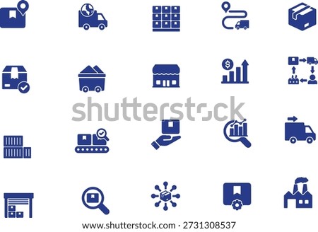 set of containing products vector icons , Supply chain glyph solid icon vector design