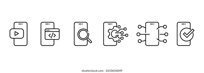 Set of Containing Technology icon collection. posting, engagement, target audient, performance analysis, scheduling symbol. Vector Illustration.