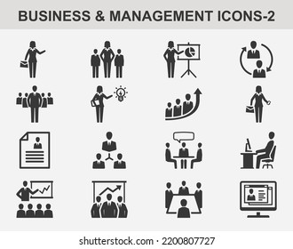 Set contiene 16 iconos de administración de negocios que se pueden usar para diseñar y desarrollar sitios web, así como materiales impresos y presentaciones.