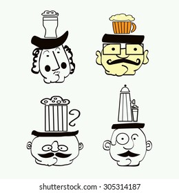  Set contains hipster cartoon images for beer design. Four character for beer design.