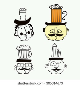  Set contains hipster cartoon images for beer design. Four character for beer design.