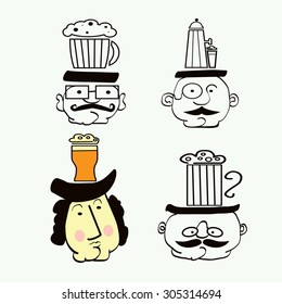  Set contains hipster cartoon images for beer design. Four character for beer design.