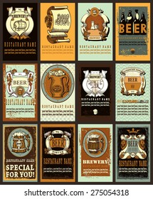  Set contains images of beer labels design with different  beer emblem, beer mugs,ribbons,patterns, brewery and place for text.Beer label design set.
