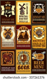 Set contains images of beer labels design with different  beer label,brewery, steam punk hearts, man with beer mug. Beer labels  design set. Vintage style.