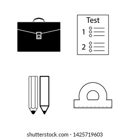 Set contains protractor, briefcase, check list, pen and pencil icons