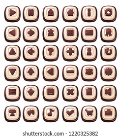 Set contains of various button with chocolate candy theme for creating casual puzzle games