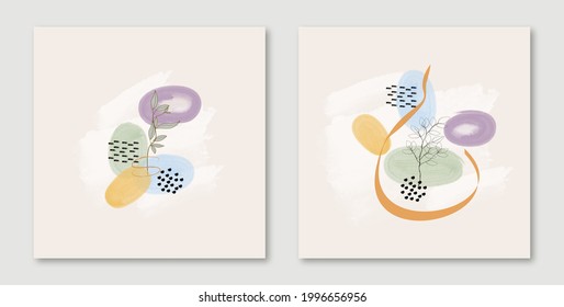 Set contemporary abstract illustration vector EPS 10 print hand draw painted geometry shapes aesthetic