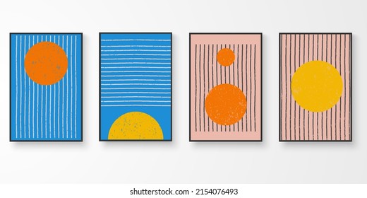 Set of contemporary aesthetic geometric wall art. Abstract composition shape. Art print, cover, poster. Mid century graphic vector illustration.