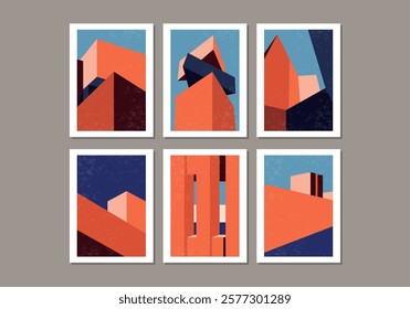 Set of contemporary aesthetic geometry architecture posters