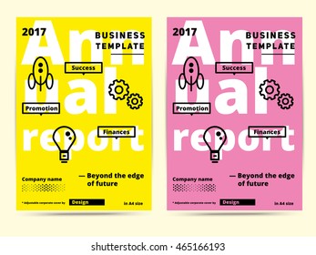 Set of contemporary annual report abstract cover design. Trendy vector flyer or poster template in A4 size. Modern geometric corporate business layout