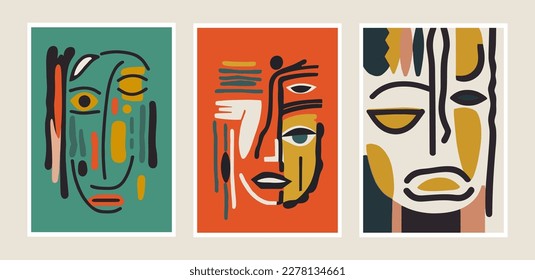 Set of contemporary art posters. native face mask abstract shapes. Vector illustration. wall art print poster