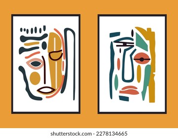 Set of contemporary art posters. native face mask abstract shapes. Vector illustration. wall art print poster