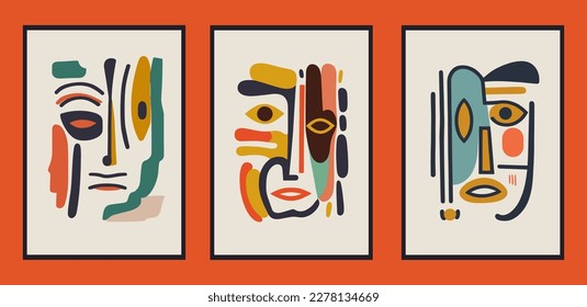 Set of contemporary art posters. native face mask abstract shapes. Vector illustration. wall art print poster
