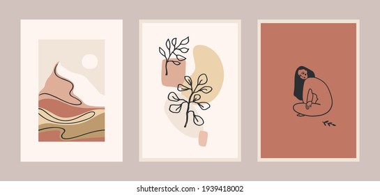 Set of Contemporary art prints. Line art. Modern vector design for posters, cards, packaging and more