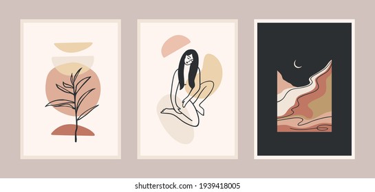 Set of Contemporary art prints. Line art. Modern vector design for posters, cards, packaging and more